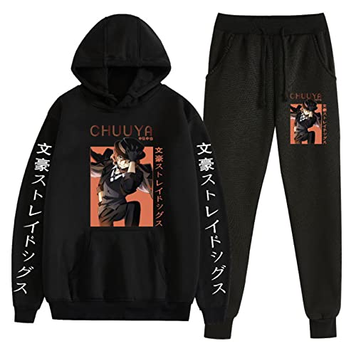 Bungo Stray Dogs Casual Trainingsanzug Nakahara Chuuya Langarm Kapuzenpullover und Jogginghose Anzug Sweatshirt Hose 2 Stück Set dazai osamu Cosplay Anzug von westtrend