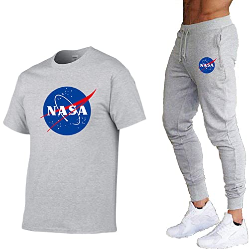 Herren Jungen NASA Casual Trainingsanzug NASA Logo Print Kurzarm T-Shirt und Jogger Hosenanzug Sportswear 2-teiliges Set von westtrend