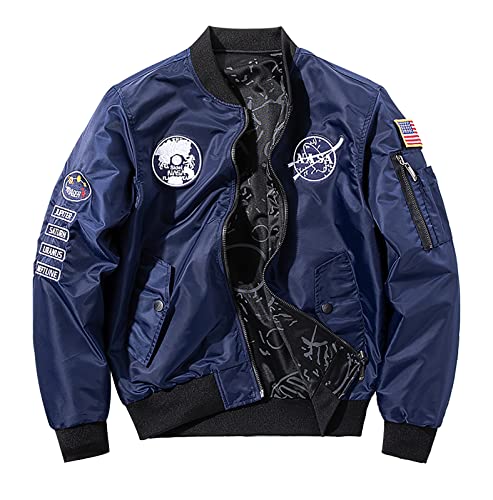 NASA-Bomberjacke für Herren lässige bestickte Stehkragen Wendejacke Outwear lockere Passform von westtrend