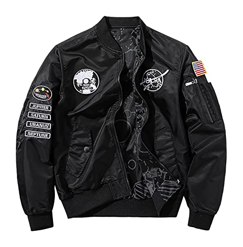 NASA-Bomberjacke für Herren lässige bestickte Stehkragen Wendejacke Outwear lockere Passform von westtrend