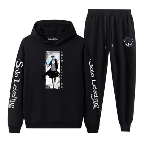 Solo Leveling Casual Trainingsanzug Jin Woo Sung Langarm Kapuzenpullover und Jogginghose Anzug Solo Leveling Sweatshirt Hose 2 Stück Set von westtrend