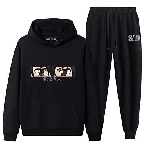 Sword Art Online Casual Trainingsanzug SAO Kirigaya Kazuto Langarm Kapuzenpullover und Jogginghose Anzug Sweatshirt Hose 2 Stück Set von westtrend