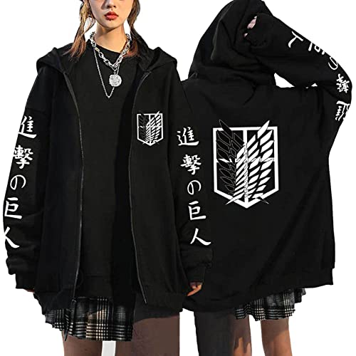 Unisex Attack on Titan Kapuzenpulli Reißverschluss Strickjacke Sweatshirt Anime Eren Jaeger Mikasa Ackerman Zip Sweatshirt Jacke Mantel von westtrend