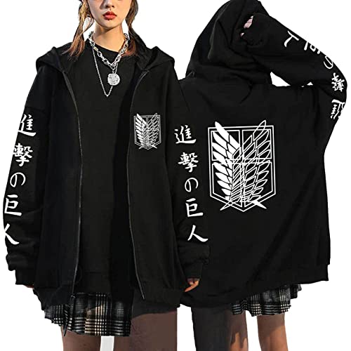 Unisex Attack on Titan Kapuzenpulli Reißverschluss Strickjacke Sweatshirt Anime Eren Jaeger Mikasa Ackerman Zip Sweatshirt Jacke Mantel von westtrend