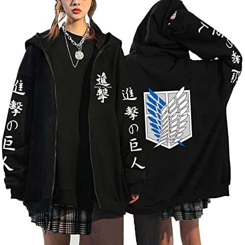 Unisex Attack on Titan Kapuzenpulli Reißverschluss Strickjacke Sweatshirt Anime Eren Jaeger Mikasa Ackerman Zip Sweatshirt Jacke Mantel von westtrend