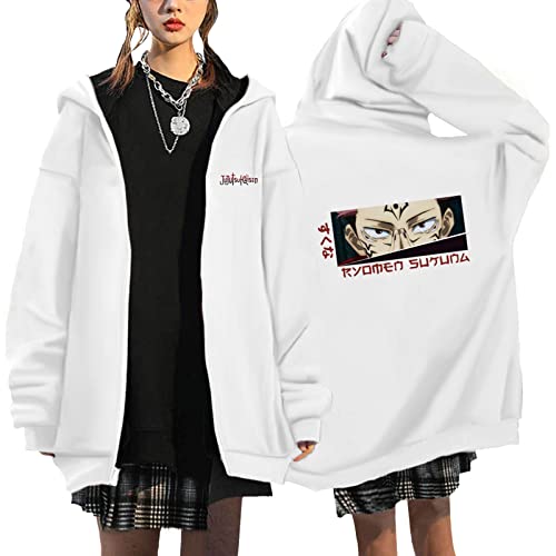 Unisex Jujutsu Kaisen Kapuzensweatshirt mit Reißverschluss Langarm Yuji Sukun Gojo Megumi Print Sweatshirt Anime Jujutsu Kaisen Reißverschluss Sweatshirt Jacke Mantel von westtrend