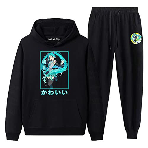 Vocaloid Hatsune Miku Casual Trainingsanzug Hatsune Miku Langarm Kapuzenpullover und Jogginghose Anzug Sweatshirt Hose 2 Stück Set von westtrend