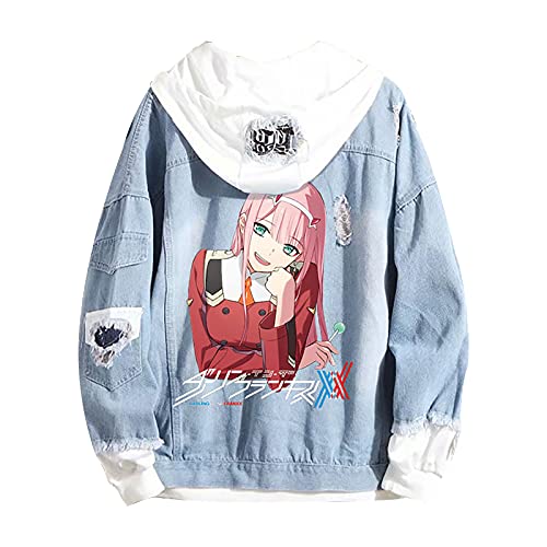 westtrend Anime Darling In The Franxx Jeansjacke Zero Two Fake Two Oberbekleidung Zero Two Hoodie Hip Hop Denim Kapuzenjacke von westtrend