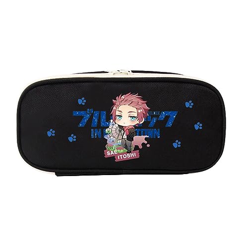 westtrend Blaues Federmäppchen mit Schloss, Anime Pencil Stationery Organizer, Learning Stationery Box Makeup Bag School Supplies von westtrend