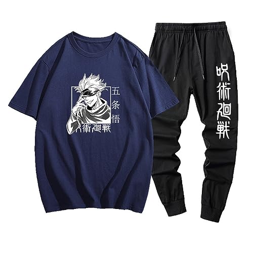 westtrend Herren Jungen Jujutsu Kaisen Casual Trainingsanzug Gojo Satoru Print Kurzarm-T-Shirt und Jogger-Hose Anzug Sportbekleidung 2 Stück Set von westtrend