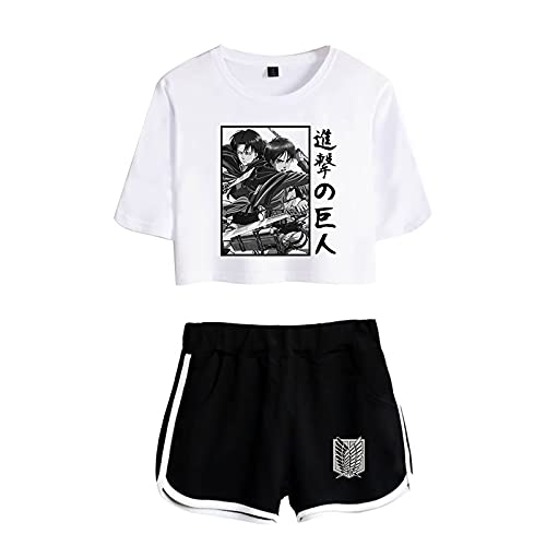 westtrend Japanese Anime Attack on Titan Top und Shorts 2-teiliges Outfit für Frauen Mädchen Sommer Pyjama Set Eren Jäger Mikasa Levi Ackerman Trainingsanzüge Sportswear XS-XXL von westtrend