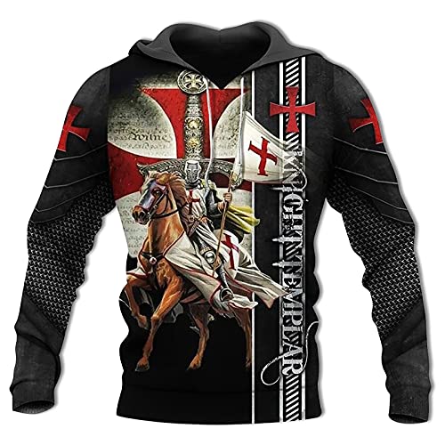 westtrend Knights Templar Hoodie Mittelalterliches Kreuz Mit Kapuze Lässiger Pullover Langarm Retro Ritter Hoodie Mit Kängurutasche von westtrend