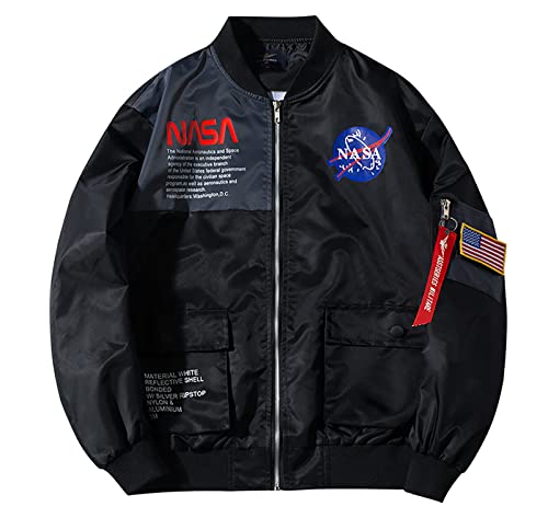 westtrend Lässige Streetwear-Baseballuniform mit NASA-Print für Herren Lockere Bomberjacke mit Stehkragen in Übergröße von westtrend