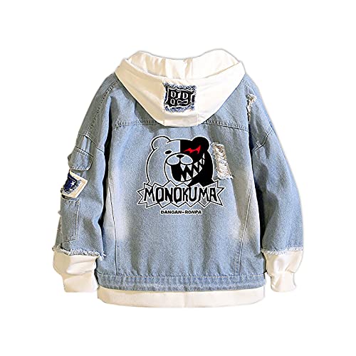 westtrend Männer und Frauen Denim Hoodie Jacke Monokuma Jeans Mantel Locker Sitzend Lässig Langarm Oberteile Anime Monokuma Cosplay Kostüme von westtrend