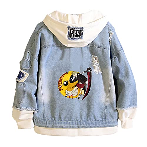 westtrend Soul Eater Denim Kapuzenjacke Unisex Casual Gefälschte Zwei Sweatshirts Anime Print Mit Kapuze Jean Coat von westtrend