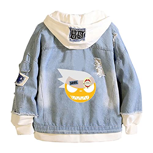 westtrend Soul Eater Denim Kapuzenjacke Unisex Casual Gefälschte Zwei Sweatshirts Anime Print Mit Kapuze Jean Coat von westtrend