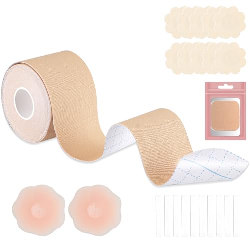 Klebe BH Push Up, Große Brust Boob Tape BH Rückenfrei Trägerloser BH Push Up 2 Unsichtbar Silikon Brüste Nippelpads, 5 Paar Satin Brust Blütenblätter für Abendkleider, Ballkleid, Hochzeitskleid von weswose