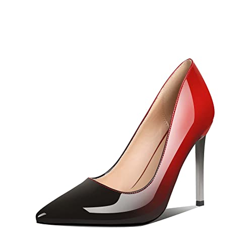 wetkiss Damen-Pumps mit Stiletto-Absätzen, spitzer Zehenbereich, zum Reinschlüpfen, High Heel, Pumpschuhe für Damen, Damen, Eine rote + schwarze 10 cm (Größe S, kaufen Sie eine Nummer größer), 47 EU von wetkiss