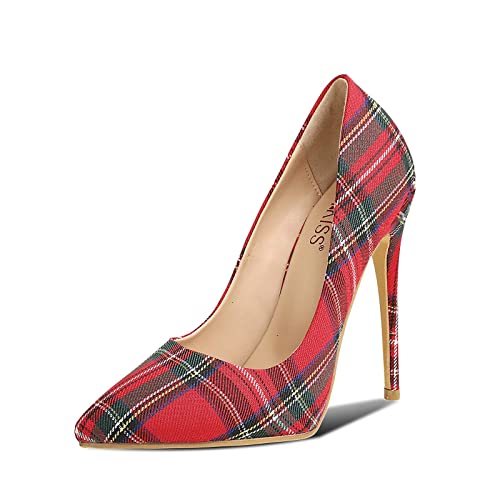 wetkiss Damen-Pumps mit Stiletto-Absätzen, spitzer Zehenbereich, zum Reinschlüpfen, High Heel, Pumpschuhe für Damen, Damen, Plaid 12 cm (Größe S, kaufen Sie eine Nummer größer), 38 EU von wetkiss