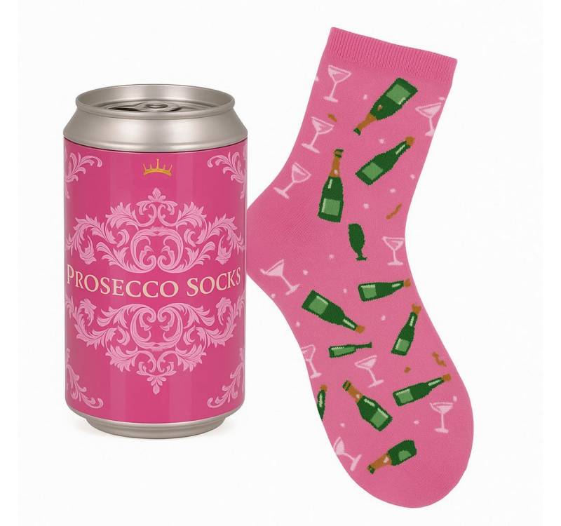 what the shop Freizeitsocken Prosecco Socken – Einheitsgröße, in Metall-Dose, witzige Geschenkidee (1-Paar) Stylisch, witzig & perfekt zum Verschenken von what the shop