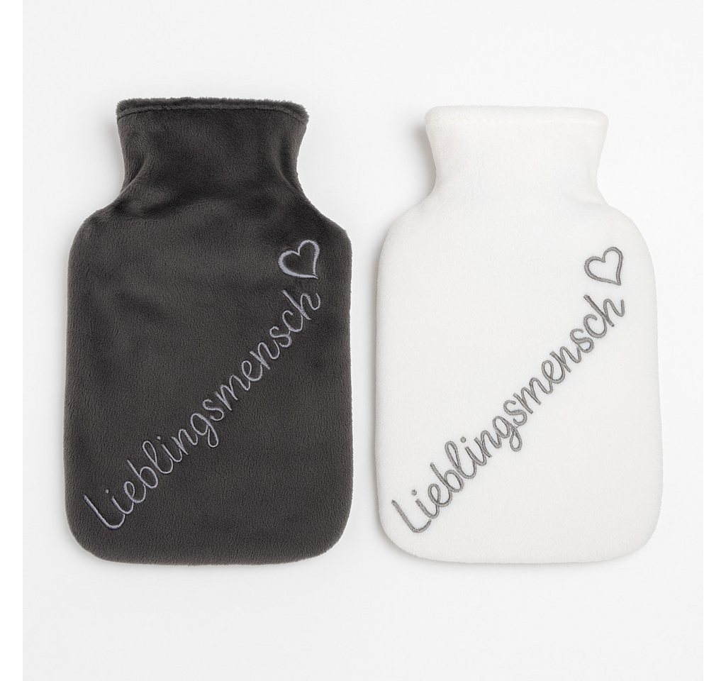 what the shop Wärmflasche Handwärmer „Lieblingsmensch“–Fleeceüberzug, ca. 11 cm weiß oder grau, Klein, kuschelig & immer wohlig warm von what the shop