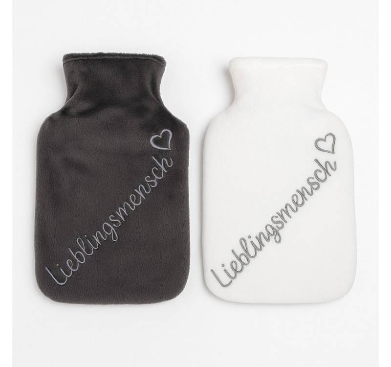 what the shop Wärmflasche Handwärmer „Lieblingsmensch“–Fleeceüberzug, ca. 11 cm weiß oder grau, Klein, kuschelig & immer wohlig warm von what the shop