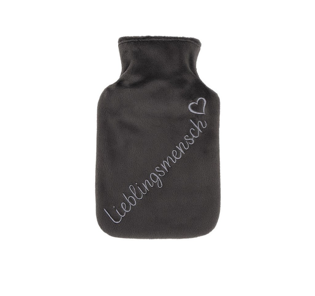what the shop Wärmflasche Handwärmer „Lieblingsmensch“–Fleeceüberzug, ca. 11 cm weiß oder grau, Klein, kuschelig & immer wohlig warm von what the shop