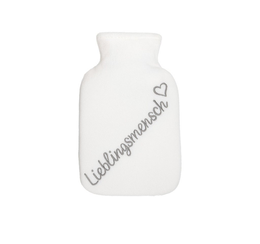 what the shop Wärmflasche Handwärmer „Lieblingsmensch“–Fleeceüberzug, ca. 11 cm weiß oder grau, Klein, kuschelig & immer wohlig warm von what the shop