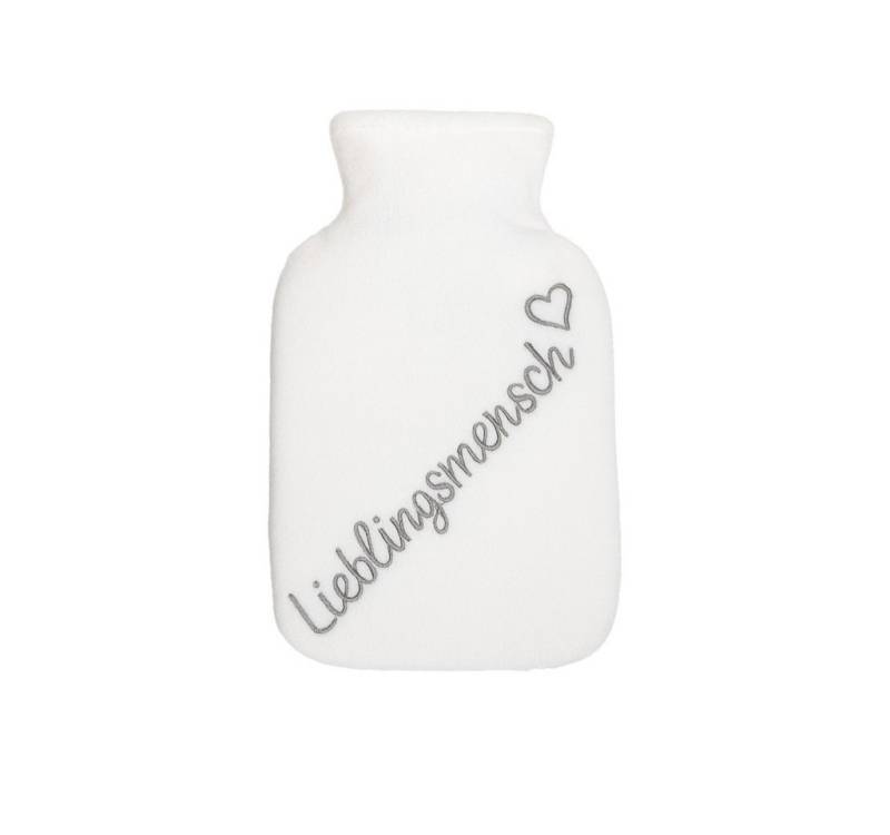 what the shop Wärmflasche Handwärmer „Lieblingsmensch“–Fleeceüberzug, ca. 11 cm weiß oder grau, Klein, kuschelig & immer wohlig warm von what the shop