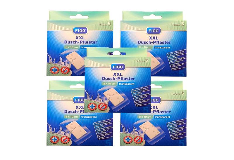 what the shop Wundpflaster FIGO XXL Dusch-Pflaster – 5 Stück, 8×10 cm, transparent & wasserfest (5 St), Wasserfester Wundschutz beim Duschen von what the shop