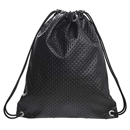 whatUneed Kordelzugbeutel für Mann-Frauen, Lederrucksack Gym Bag Rucksack Gymsack Outdoor Travel Sports Sackpack für Erwachsene (schwarz) von whatUneed