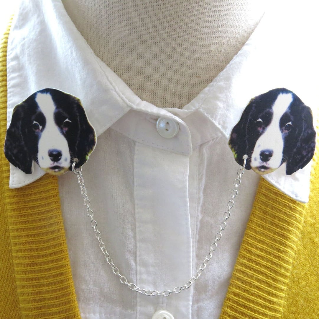 Cocker Spaniel Hundebrosche, Doppelte Kragennadel, Schwarz Und Weiß, Tier-stricknadel, Geschenk Für Sie, Mutter Hund Mutter, Lustige Schrullige von whatanovelidea