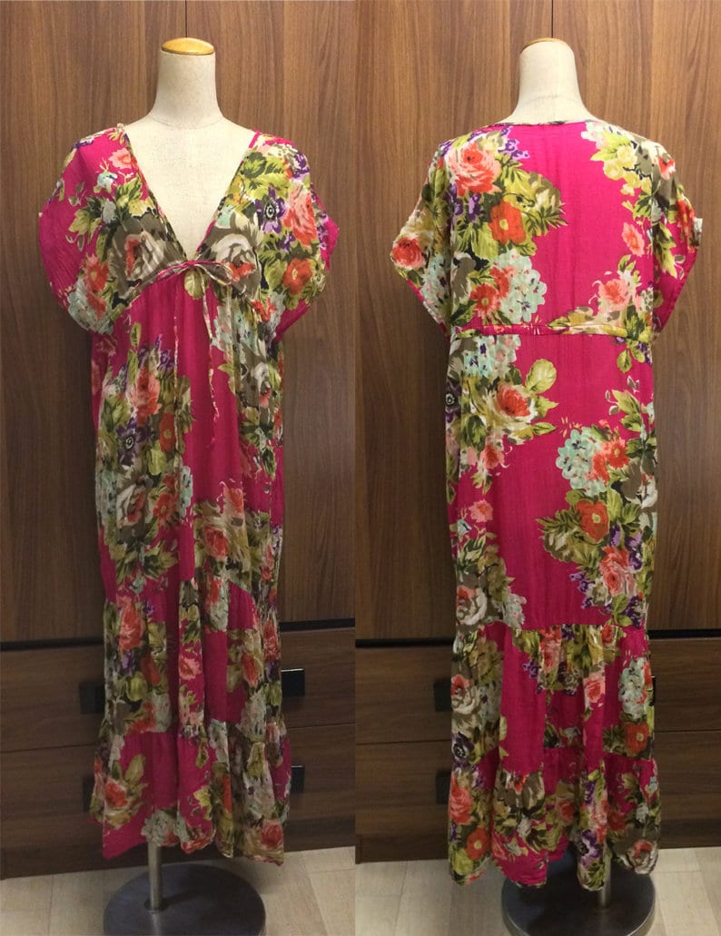 Vintage Rot Floral Maxi Kleid Lange Boho Strand Tragen Sommer Free Size Lockeres Vintage Rot Floral Maxi Kleid Lange Boho Strand Tragen Sommer Free Size Lockeres von whatthefunk