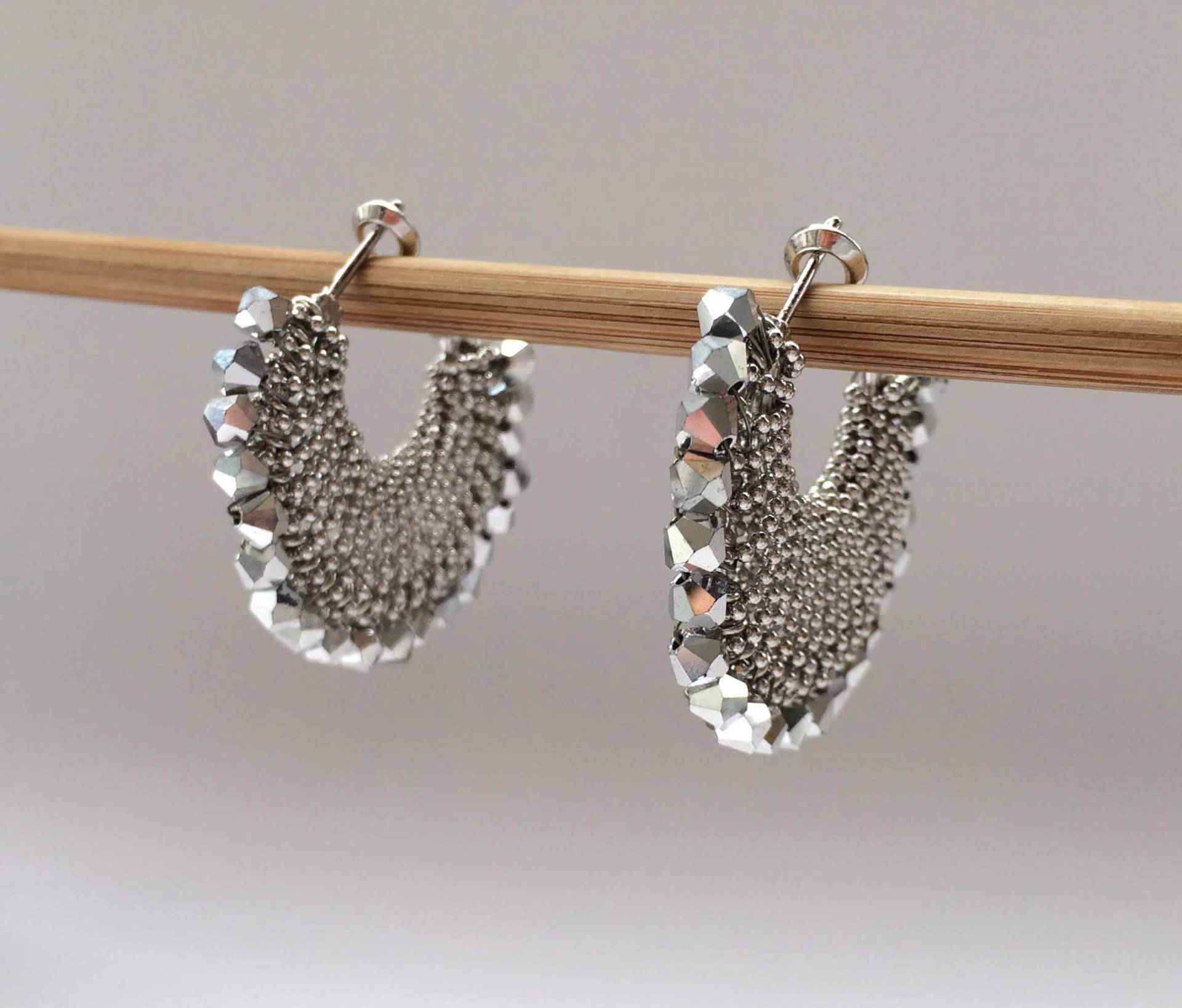 Vintage Silber Getönte Metall Kette Kristall Hoop Ohrringe Bling Damen von whatthefunk