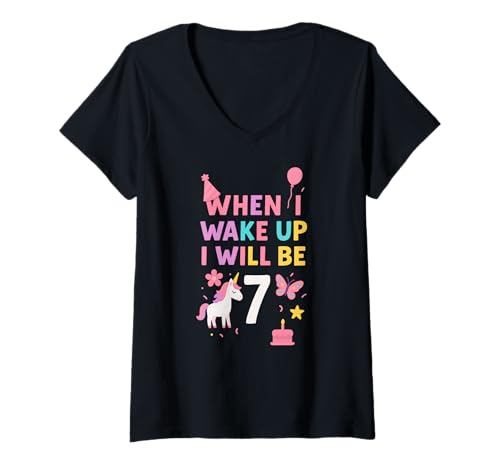 Damen Wenn ich aufwache, werde ich Sieben Jahre alt T-Shirt mit V-Ausschnitt Damen Wenn ich aufwache, werde ich Sieben Jahre alt T-Shirt mit V-Ausschnitt von when i wake up