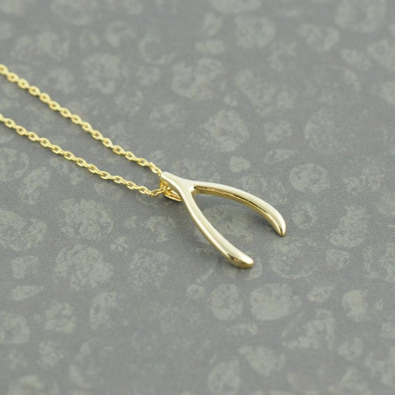 Bone-Halskette Gold Wunsch. Wishbone Halskette Aus Gold. Jennifer Aniston Inspiriert. Viel Glück Amulett. Make A Wish. Glücksbringer von whimsyandmagic