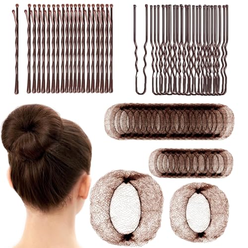 whisrvival 130 Stück Haarknoten-Zubehör, 30 Stück unsichtbare Haarnetze für Dutt (50,8 cm und 30,5 cm), Tanzhaarnetze für Ballettmädchen/Frauen, sicher und natürlich, 100 Stück Haarknoten, 5,1 cm von whisrvival