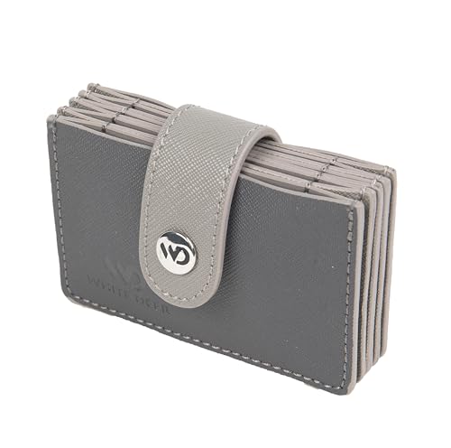 Kartenbeutel Damen kleine Größe, Kartenbeutel Damen echtes Leder, echte Pickup Tasche mit Schnalle, Mini tragbar, Reisebegleiter，Fünf unabhängige Kartensteckplätze，card holder，kreditkartenetui (grau) von white deer