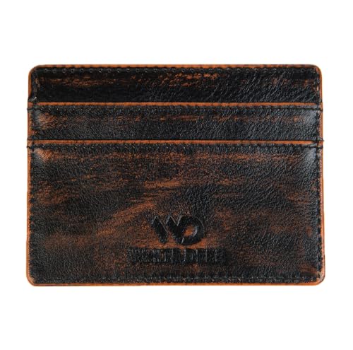 Leder Kreditkartenclip mit RFID-Schutz und Geschenkbox, Slim Fit klein, Slim fit small, Vintage Dark Brown,Genuine Leather Wallet for Men von white deer