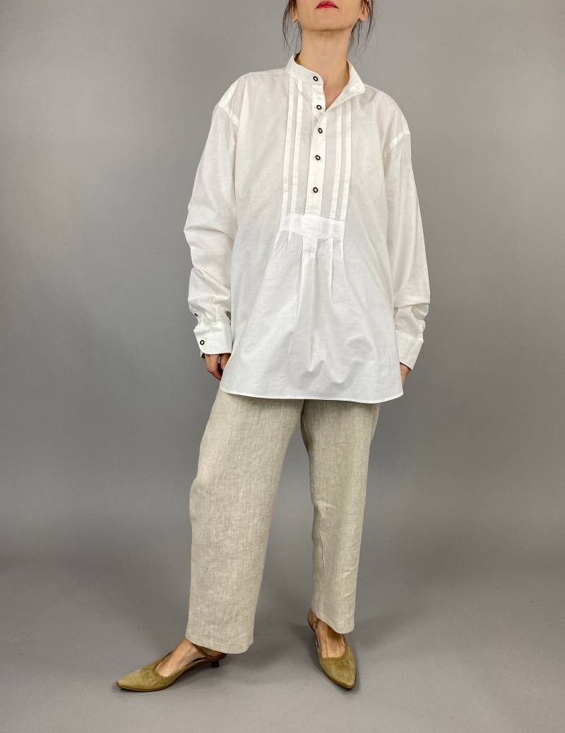 Vintage Weiße Baumwolle Bluse Plissee Sommer Top | L-xl von whiteaporter