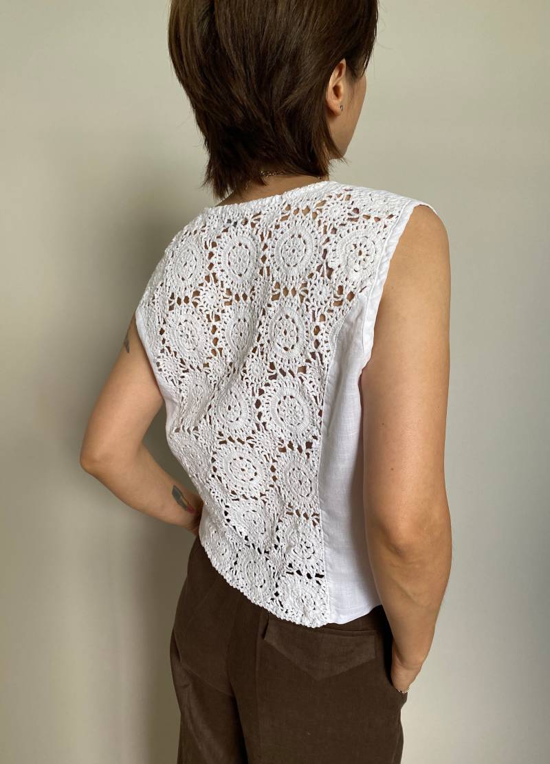 Vintage Leinenbluse Mit Spitzenrücken - Frauen Größe L von whiteaporter