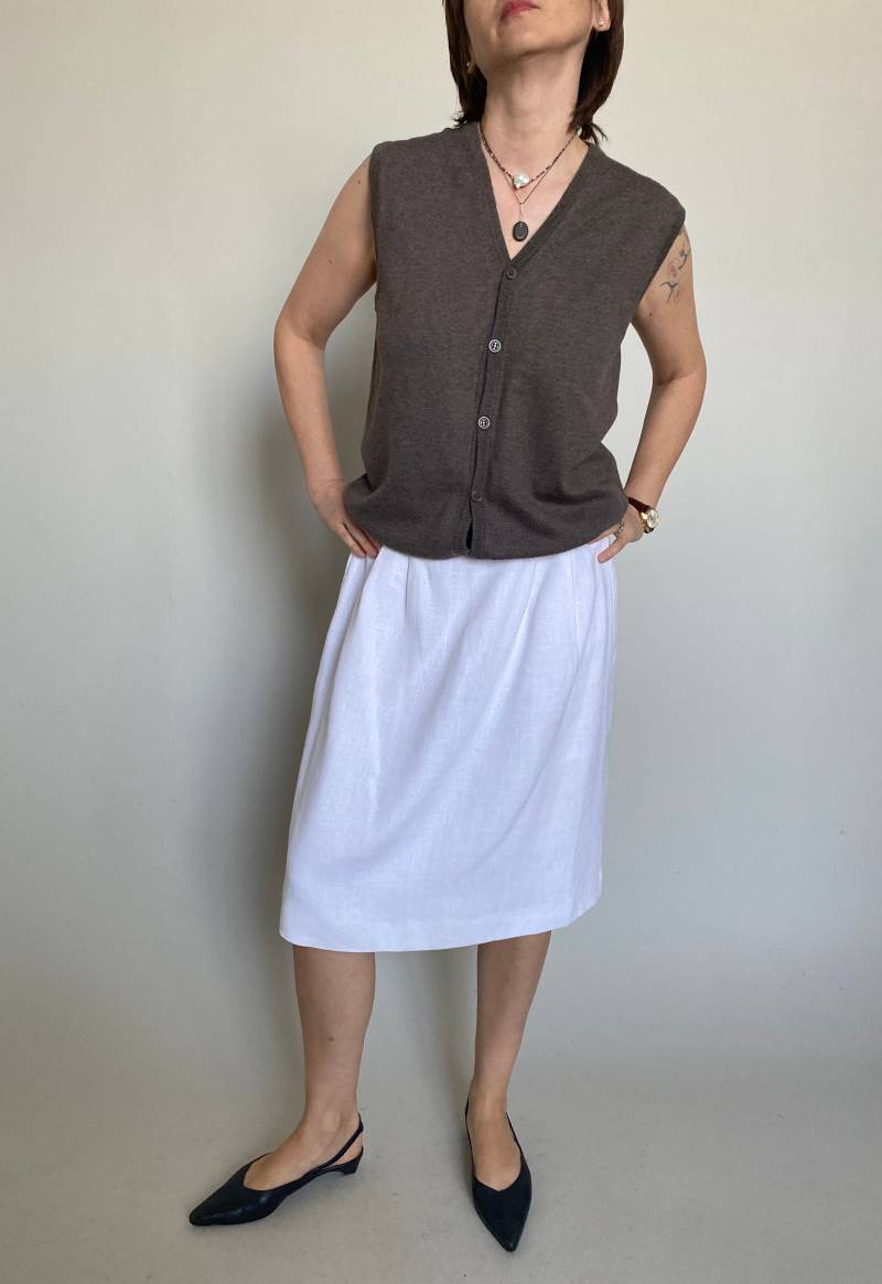 Vintage Weißer Leinen Midi Rock Mit Falten - Bund 76 cm von whiteaporter