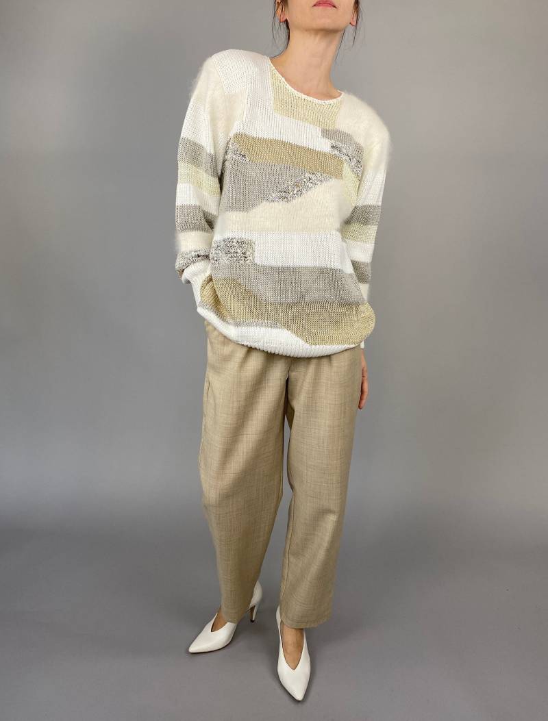 Vintage Weiß Patchwork Angora Mix Pullover von whiteaporter