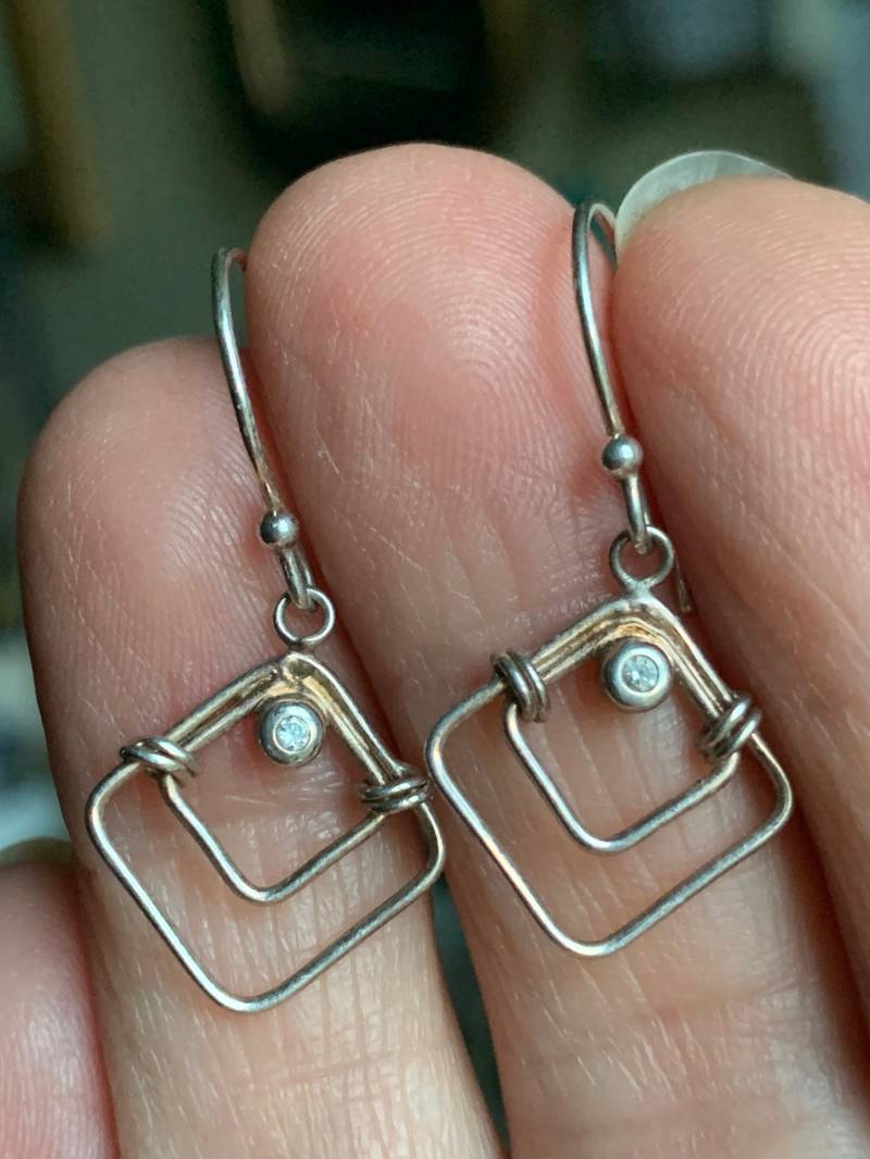 Handmade Sterling Silber Ohrringe Cubic Zirconia Handwerker Stempel von whitebirch
