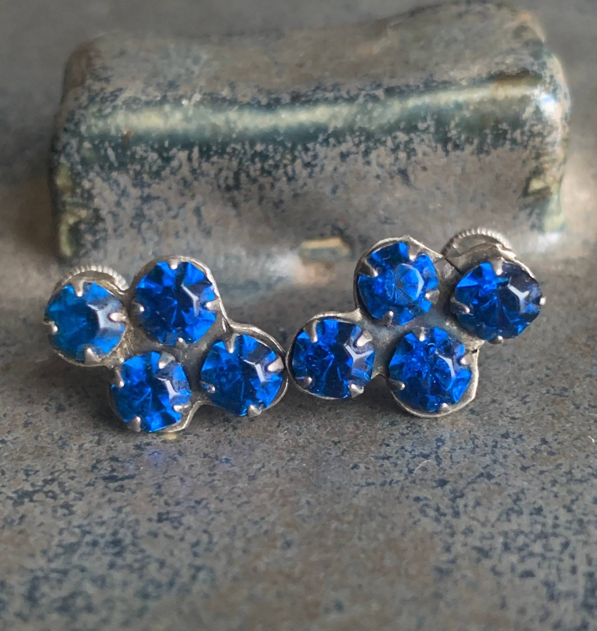 Vintage Sterling Silber Blau Strass Ohrringe Vintage Sterling Silber Blau Strass Ohrringe von whitebirch