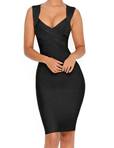 Whoinshop Damen v-ansatz trägerloses bodycon verband-kleid clubwear Schwarz-2 Medium von Whoinshop