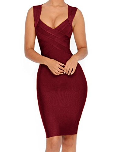 Whoinshop Damen v-ansatz trägerloses bodycon verband-kleid clubwear Wine Medium von Whoinshop