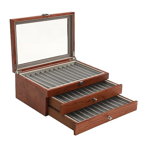 whsiodj Stifte Etui Sammlerschrank Vintage Rosenholz 34 Fächer Dreistöckig Glas Sichtfenster Samtauskleidung Federkissen Schreibtisch Organizer Antik Dekoration Geschenk (Protokollfarbe) von whsiodj