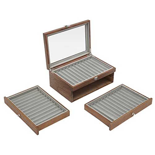 whsiodj Stifte Etui Sammlerschrank Vintage Rosenholz 34 Fächer Dreistöckig Glas Sichtfenster Samtauskleidung Federkissen Schreibtisch Organizer Antik Dekoration Geschenk (Walnussfarbe) von whsiodj