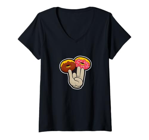 Damen Donuts - Drei-Finger-Donuts. T-Shirt mit V-Ausschnitt Damen Donuts - Drei-Finger-Donuts. T-Shirt mit V-Ausschnitt von why not? magliette semiserie